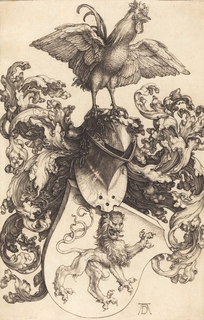 Wapen met een Leeuw en een Haan, 1502-1503 door Albrecht Dürer