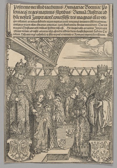 Congres en dubbele verloving in Wenen, plaat 23 uit Historische scènes uit het leven van keizer Maximiliaan I van de Triomfboog door Albrecht Dürer