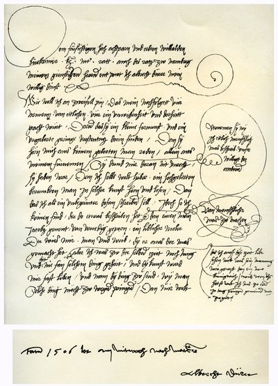 Ontwerp van Albrecht Dürers toewijding aan Bilibald Pirckheimer, c1523 door Albrecht Dürer