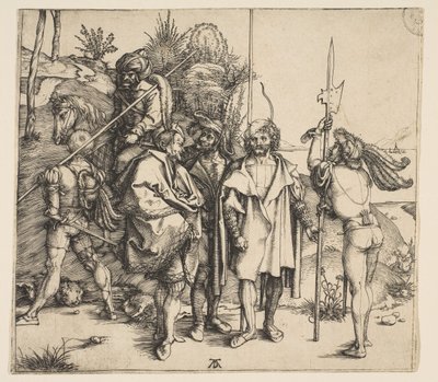 Vijf voetsoldaten en een bereden Turk, ca. 1495 door Albrecht Dürer