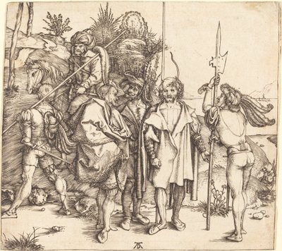 Vijf Soldaten en een Turk te Paard door Albrecht Dürer