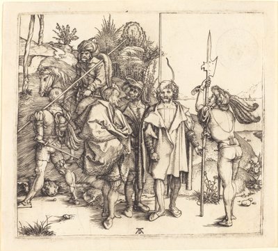 Vijf Soldaten en een Turk te Paard door Albrecht Dürer