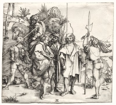 Vijf Soldaten en een Turk te Paard door Albrecht Dürer