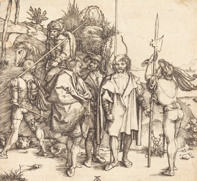Vijf soldaten en een Turk te paard door Albrecht Dürer