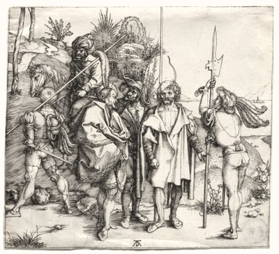 Vijf Soldaten en een Turk te Paard, waarschijnlijk 1496 door Albrecht Dürer