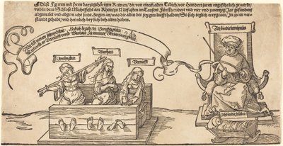 Gerechtigheid, Waarheid en Rede in de Stocks met de Zittende Rechter en Slapende Vroomheid door Albrecht Dürer