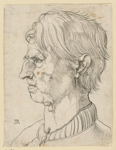 Hoofd van een oudere baardloze man, in profiel naar links door Albrecht Dürer