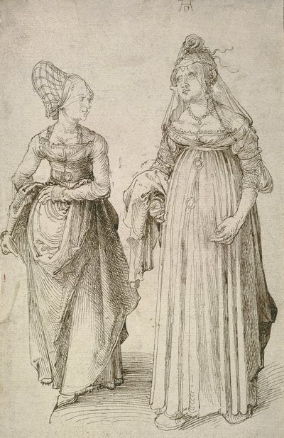 Dame in Venetiaanse Kleding Gecontrasteerd met een Neurenbergse Hausfrau door Albrecht Dürer