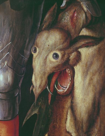Paumgartner Altaarstuk: detail van de linker vleugel, het hoofd van de draak verslagen door St. George, c.1500 (detail) door Albrecht Dürer