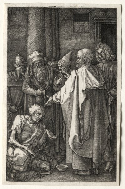 Petrus en Johannes genezen de kreupele bij de poort van de tempel, 1512 door Albrecht Dürer