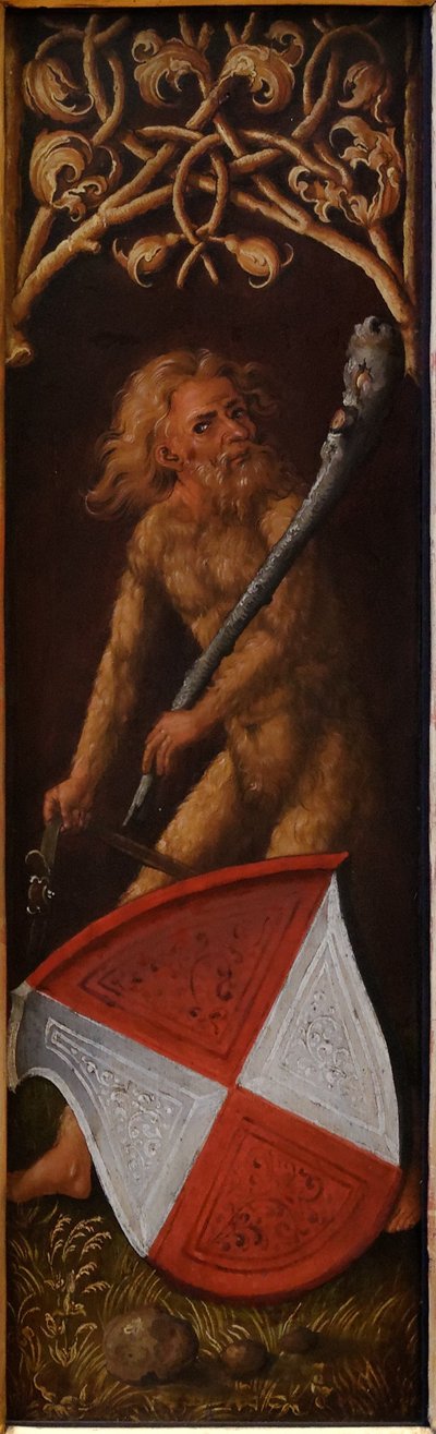 Porträt von Oswolt Krel: "Sylvan Men" mit Wappenschildern von Agathe von Esendorf door Albrecht Dürer