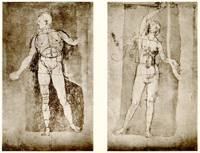 Proportiestudie van Adam en Eva door Albrecht Dürer