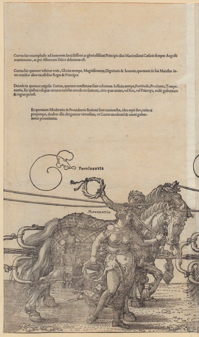Providentia, blad 3 uit de reeks „De grote triomfwagen“ door Albrecht Dürer