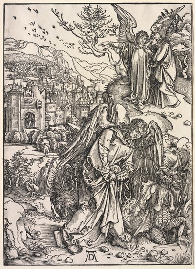 Openbaring van Johannes: Engel met de Sleutel van de Bodemloze Put door Albrecht Dürer