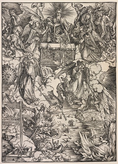 Openbaring van St. Johannes: Zeven engelen met trompetten, 1511 door Albrecht Dürer