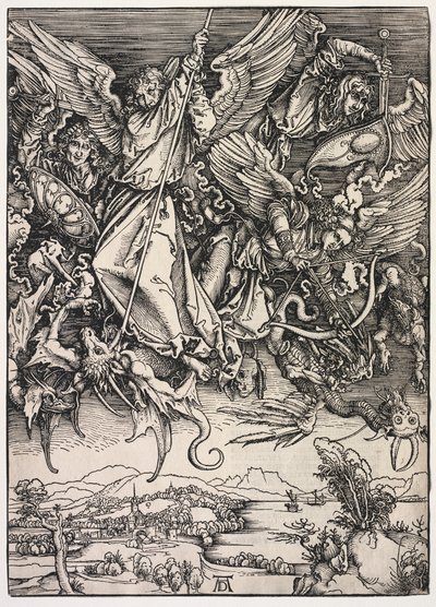 Openbaring van St. Johannes: St. Michael vecht tegen de Draak, 1511 door Albrecht Dürer