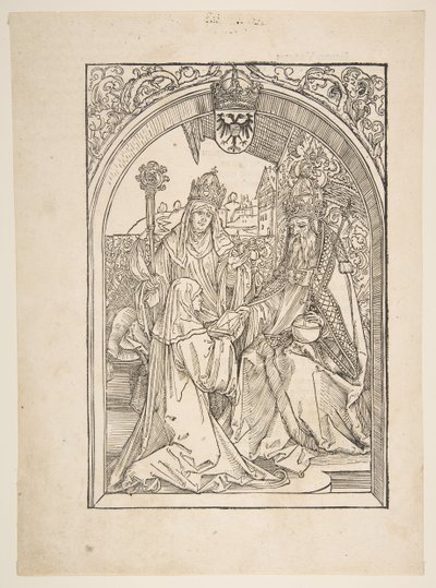 Rosvitha presenteert de komedies aan keizer Otto I. illustratie uit de Opera Hrosvi... door Albrecht Dürer
