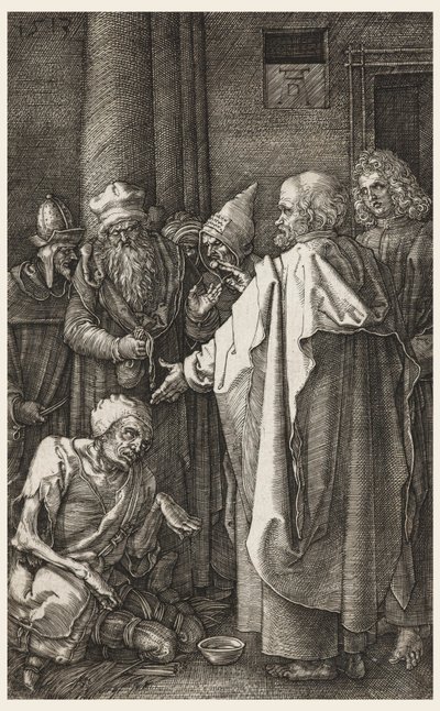 S. Petrus en S. Johannes genezen de lamme bij de poort van de tempel door Albrecht Dürer