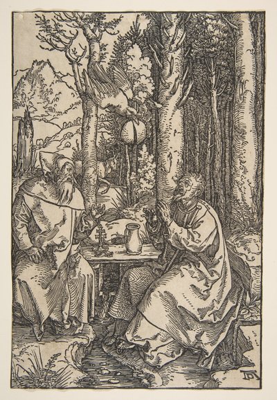 Sint-Antonius en Sint-Paulus in de woestijn door Albrecht Dürer
