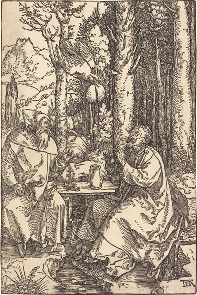 Sint Antonius en Sint Paulus in de Wildernis door Albrecht Dürer