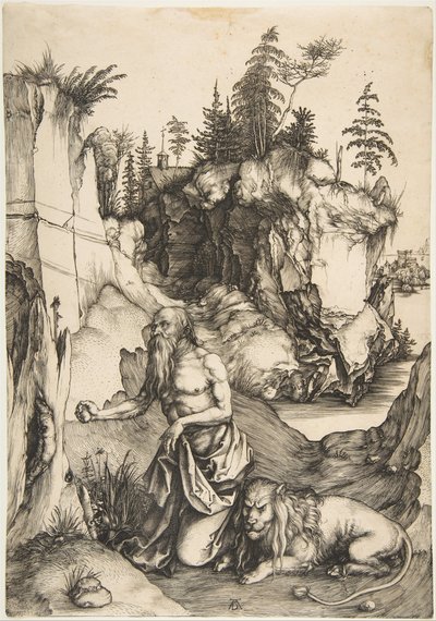 Sint Hiëronymus boetvaardig in de wildernis, ca. 1496 door Albrecht Dürer