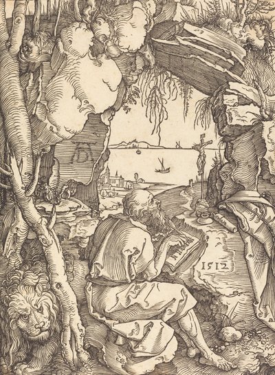 Sint-Hieronymus in een grot door Albrecht Dürer