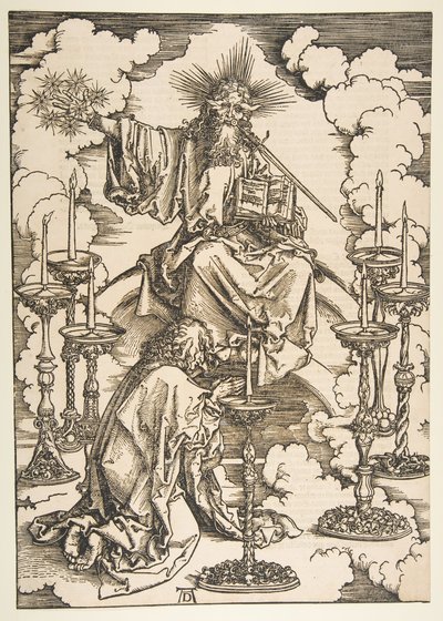 Sint Jan aanschouwt de zeven gouden kandelaars, uit De Apocalyps door Albrecht Dürer