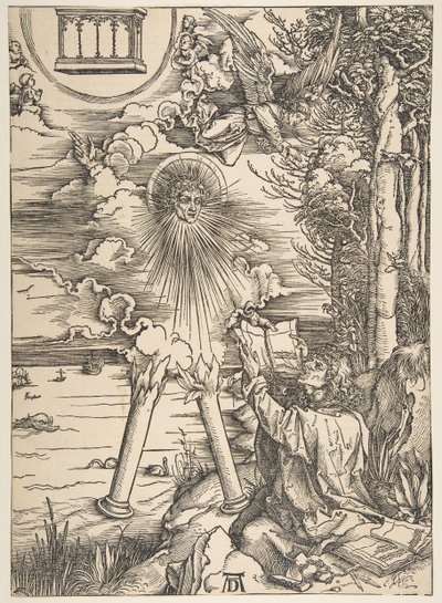 Sint Jan die het boek inslikt, uit De Apocalyps, Latijnse editie, 1511 door Albrecht Dürer