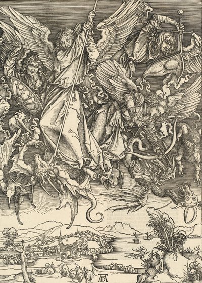 Sint-Michiel vecht tegen de draak door Albrecht Dürer