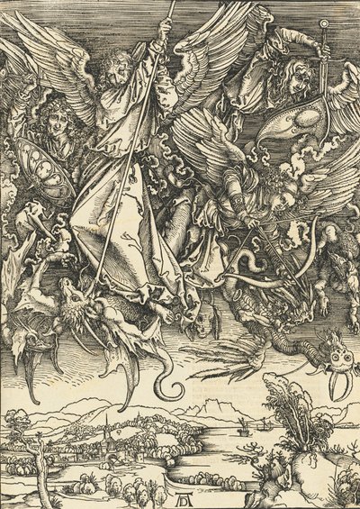 Sint-Michiel vecht tegen de draak door Albrecht Dürer