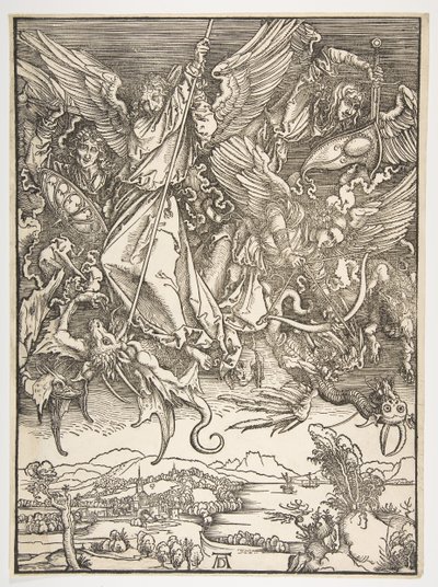 Sint Michaël en de draak, uit De Apocalyps, ca. 1498 door Albrecht Dürer