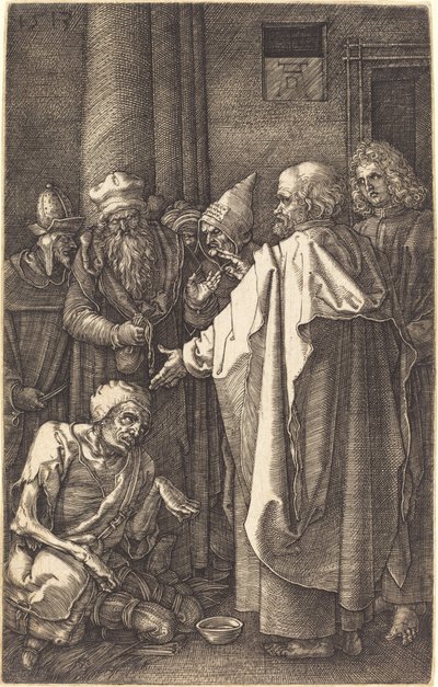 Sint-Petrus en Sint-Jan genezen een kreupele bij de tempelpoort door Albrecht Dürer
