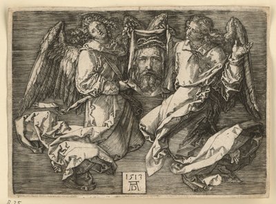 Zweetdoek van Veronica, vastgehouden door twee engelen door Albrecht Dürer