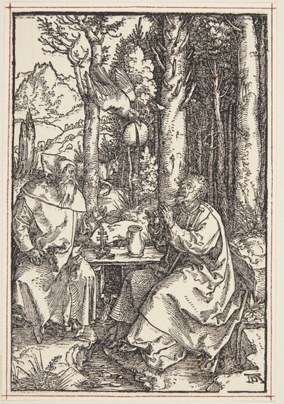 St. Antonius bezoekt St. Paulus in de wildernis door Albrecht Dürer