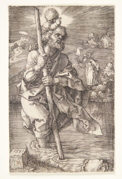St. Christoffel naar rechts gericht door Albrecht Dürer