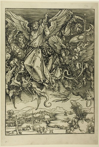 St. Michael vecht tegen de draak, uit De Apocalyps door Albrecht Dürer