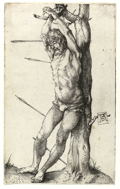 Sint Sebastiaan vastgebonden aan de boom door Albrecht Dürer