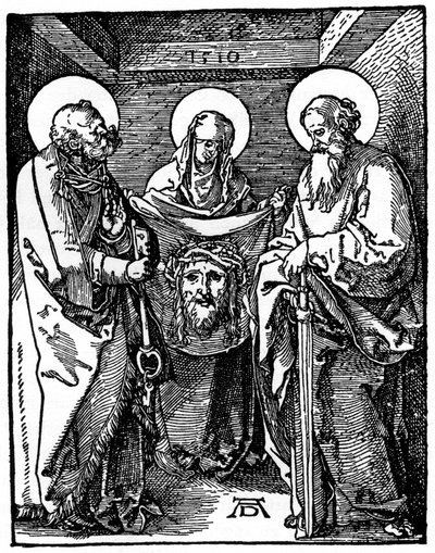 St. Veronica met de zweetdoek tussen St. Peter en Paul door Albrecht Dürer