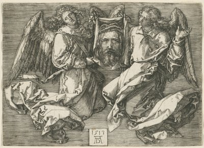 Sudarium getoond door twee engelen door Albrecht Dürer