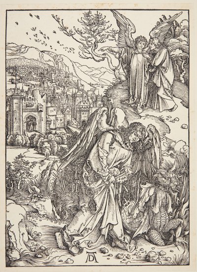 De engel die St. Johannes het Nieuwe Jeruzalem toont door Albrecht Dürer