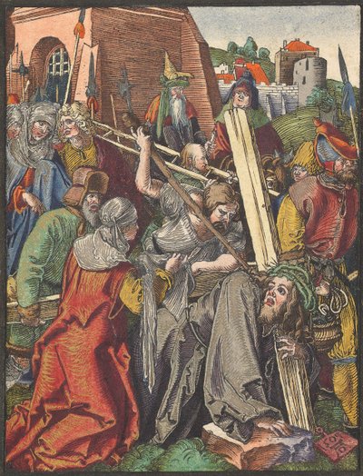 Het dragen van het kruis, uit de Kleine Houtsnede Passie door Albrecht Dürer