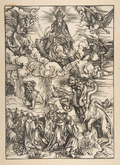 Het beest met twee horens als een lam, uit De Apocalyps, Latijnse editie door Albrecht Dürer