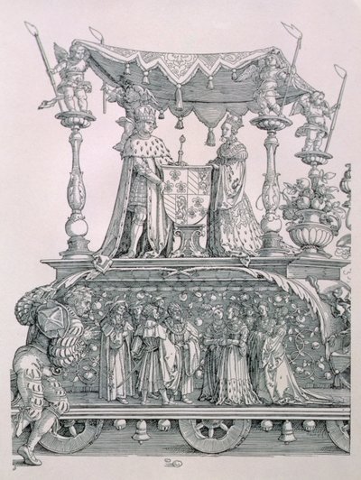 Het Bourgondische Huwelijk of de Triomftocht van Keizer Maximiliaan I van Duitsland (1459-1519) met de huwelijkskoets van Maximiliaan en Maria van Bourgondië (1458-82), uitgegeven 1526 (detail) door Albrecht Dürer