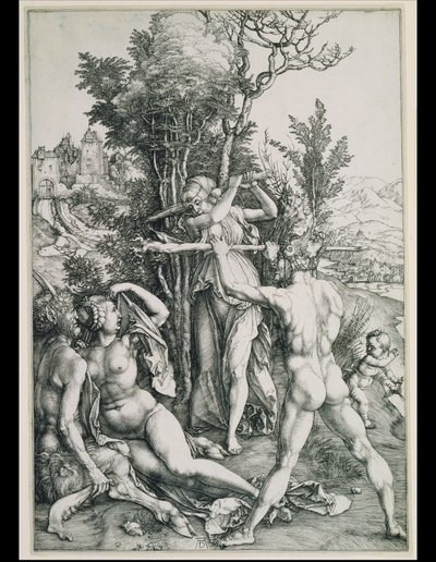 De strijd tussen de deugd en het genot in aanwezigheid van Hercules door Albrecht Dürer