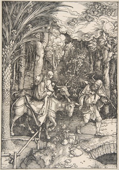 De vlucht naar Egypte, uit Het leven van de Maagd, Latijnse editie, 1511 door Albrecht Dürer
