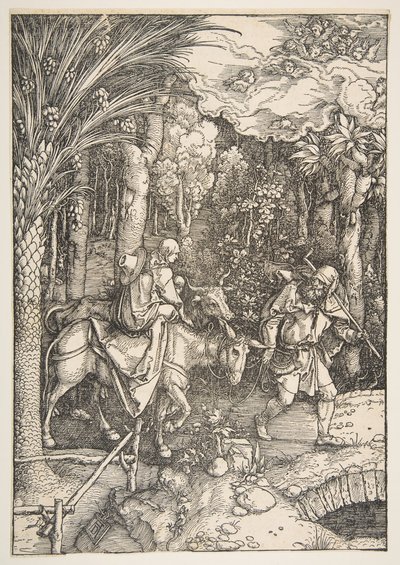 De Vlucht naar Egypte, uit Het Leven van de Maagd, uit de Latijnse Editie, 1511 door Albrecht Dürer