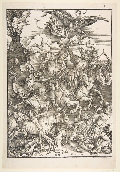 De vier ruiters, uit De Apocalyps, Latijnse editie door Albrecht Dürer