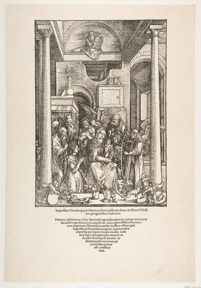 De Verheerlijking van de Maagd, uit Het Leven van de Maagd, Latijnse Editie, 1511 door Albrecht Dürer