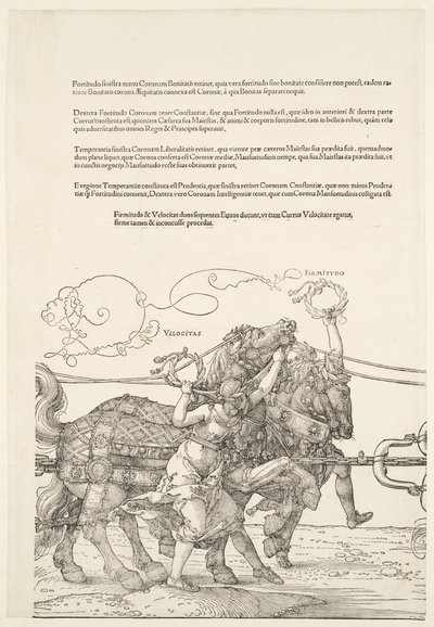 De grote triomfwagen: Velocitas en Firmitudo door Albrecht Dürer