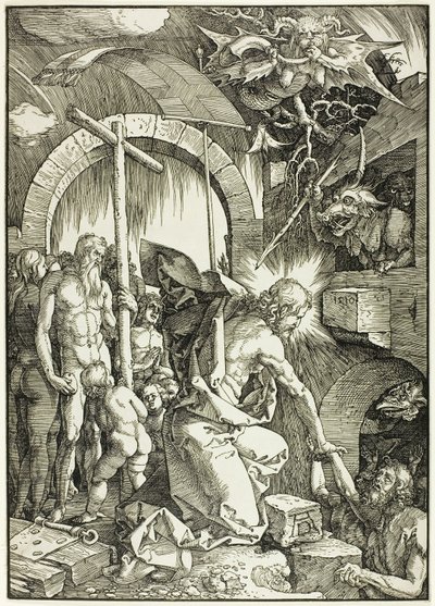 De afdaling naar de hel - Christus in het voorgeborchte, plaat negen uit De Grote Passie door Albrecht Dürer